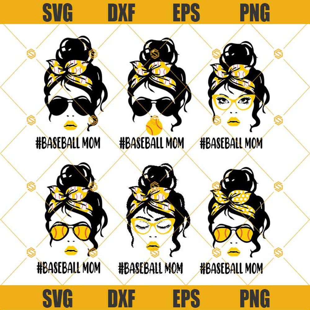Baseball Mom Svg, Mom Life Svg, Baseball Svg, Woman With Bandana Svg, Girl Sport Svg, Messy Bun Hair Svg Png Dxf Eps For Cricut, For Silhouette.jpg