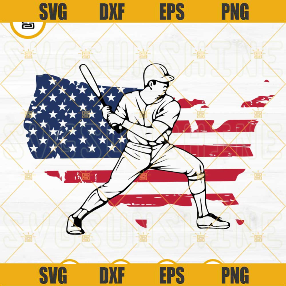 Baseball Player American Flag SVG, US Baseball SVG, Independence Day Patriotic Baseball SVG PNG DXF EPS.jpg