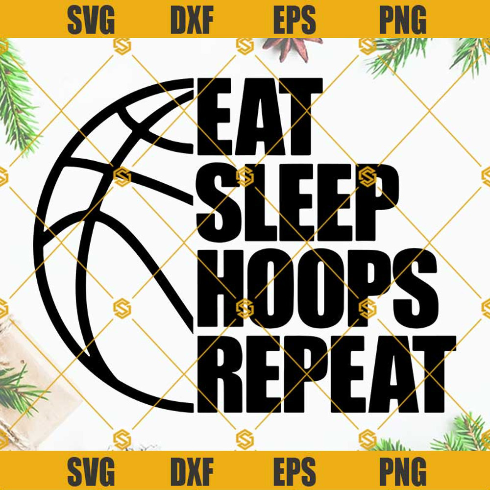 Eat Sleep Hoops Repeat SVG, Half Black Basketball Outline SVG, Players Parents Coaches Teams SVG PNG DXF EPS Cricut.jpg