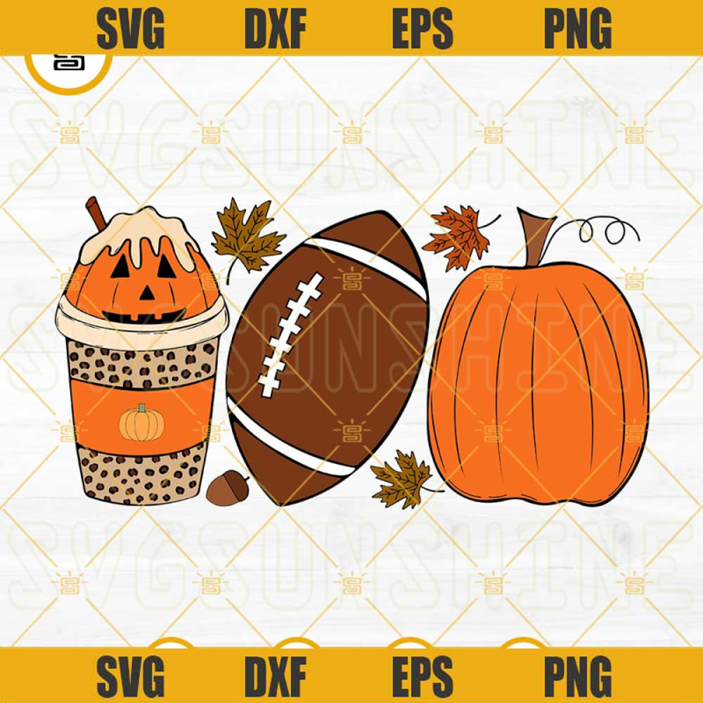 Fall Football SVG, Fall Coffee Pumpkin Spice SVG, Fall Latte SVG PNG DXF EPS Cut Files.jpg