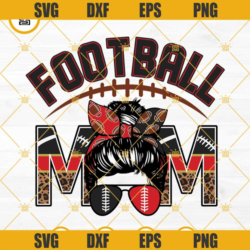 Football Mom Black And Red SVG, Leopard Print Football Mom SVG, Messy Bun Football Mom SVG.jpg