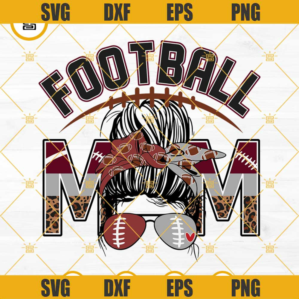 Football Mom Maroon And Silver SVG, Leopard Print Football SVG, Leopard Mom SVG, Messy Bun Football SVG.jpg