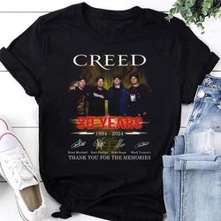 30 years 1994-2024 creed band signatures shirt, creed band fan gift shirt, creed 2024 tour shirt, rock band creed graphi