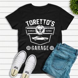 toretto's garage t-shirt fast and furious muscle car tee top, fast and furious shirt, dominic toretto shirt, race car sh