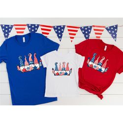 patriotic gnomes with usa flag 1, 4th of july family matching shirt, patriotic tee, 4th of july, women's tee, independen