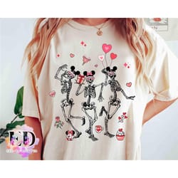 disney valentine party dancing skeleton mickey ears shirt, funny skeleton happy valentine's day love heart tee, disneyla