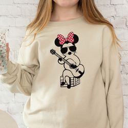 minnie playing guitar sweatshirt, guitar lovers, minnie with glasses, cute minnie sweatshirt, cute gift, gift for kids,