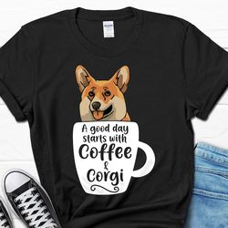 funny corgi shirt, corgi owner gift, corgi t-shirt, coffee lover corgi tee, corgi dog dad gift, corgi dog mom gifts, cor