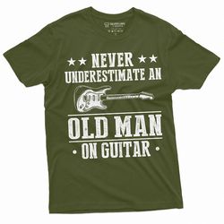 men's guitar player funny grandpa papa dad t-shirt never underestimate an old man on guitar father's day birthday christ
