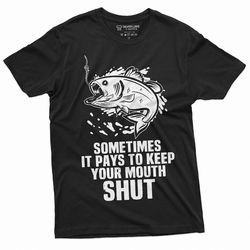 mens funny fishing tee shirt fisherman gifts humorous fish tee sometimes it pays to keep your mouth shut tee for him