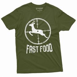 men's funny fast food hunting tee shirt deer running fast humor fathers day grandpa dad camo tee shirt for him