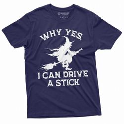 funny witch i can drive stick tee shirt manual car joke broomstick halloween tee shirt gift for girlfriend wife car enth