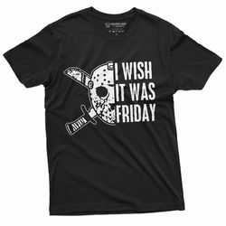 men's jason i wish it was friday tee shirt halloween horror tee shirt costume party funny shirt gift for him camp crysta
