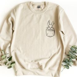 rabbit sweatshirt, pocket rabbit sweatshirt, rabbit lover crewneck, animal lover crewneck sweatshirt, cute rabbit sweats