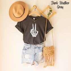 skeleton hands shirt, peace sign hands shirt, halloween skeleton shirt, birthday gift, gift for him, gift for her, shirt