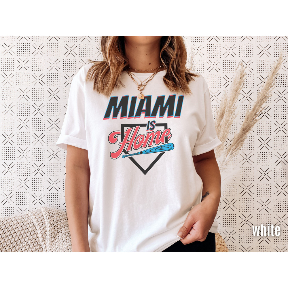Miami Baseball Is Home Shirt, Retro 90s Throwback Shirt, Modern Art Style Base Ball T-shirt, Gameday Apparel, MIA Sports Fan Gift Idea.jpg