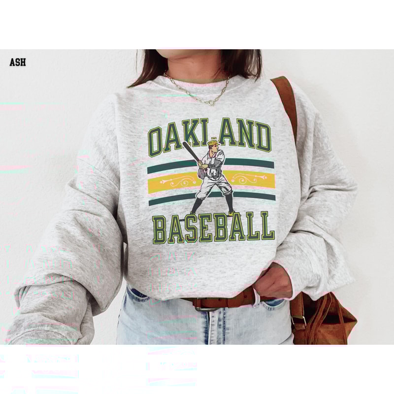 Oakland Crewneck Sweatshirt, Retro Style, Vintage Style Shirt, 90s Sweatshirt, Baseball, Sports Fan Gift Ideas, Womens.jpg