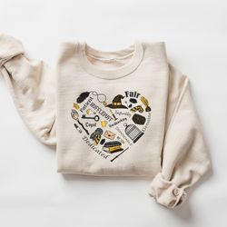 yellow wizard heart shirt, universal studios sweatshirt, hp shirt, wizard wand shirt, magic wand crewneck, witch heart v