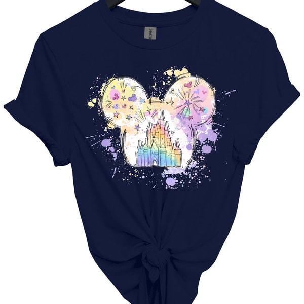 Castle Magic World Mouse Vacation, Disney Watercolor Castle Minnie T-Shirt, Fireworks Party Shirt, Sublimation Design, Magic KingdomTee.jpg