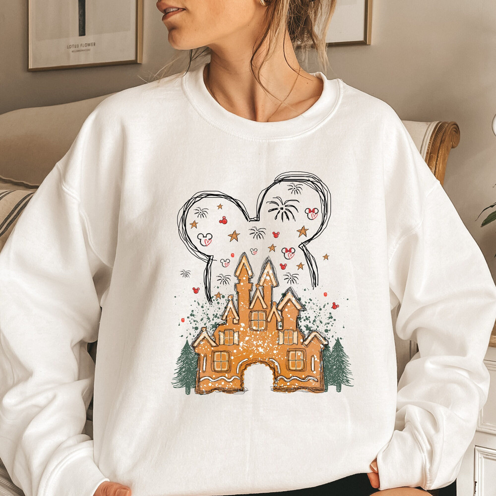 Disney Mickey Gingerbread Castle Sweatshirt, Mickey Ears Sweatshirt, Disney Christmas Family, Christmas Castle Sweatshirt, Mickey Christmas.jpg