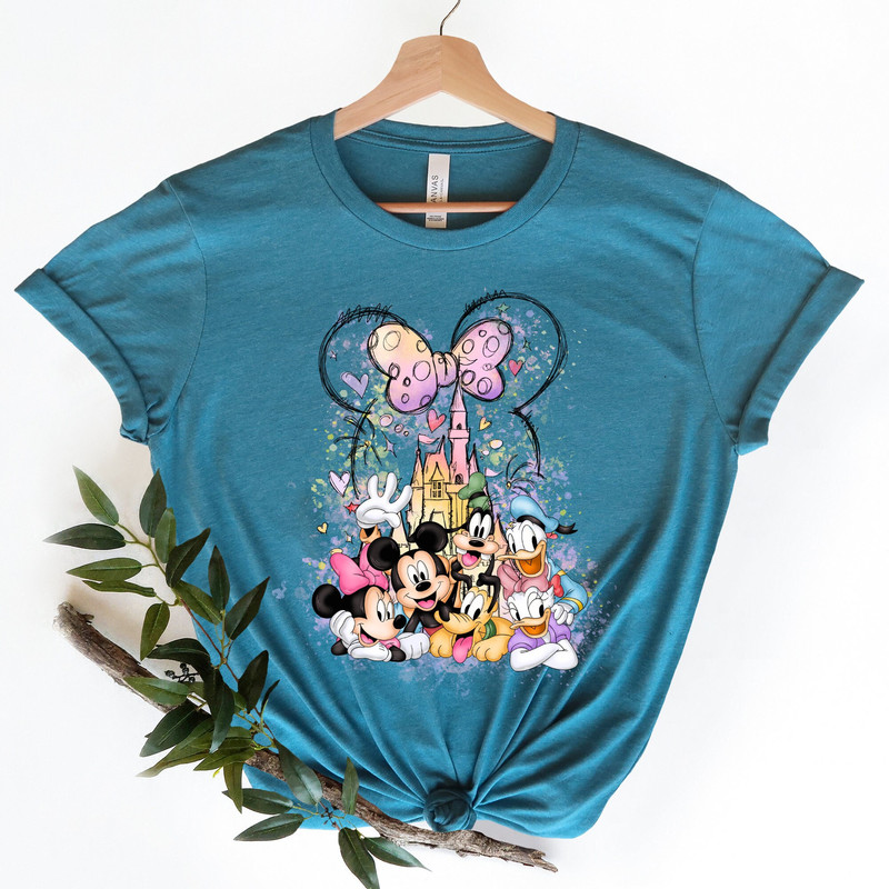 Disney Watercolor Castle Shirt, Mickey & Friends T-Shirt, Disney Characters, Minnie Ears Castle Shirt, Magic Kingdom, Disney Family Shirt.jpg