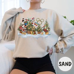 vintage mickey and friends christmas tree shirt, mickey minnie disney christmas wreath shirt sweatshirt, wdw disneyland