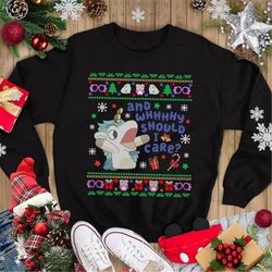 bluey unicorn why should i care christmas shirt | bluey family ugly christmas sweatshirt | muffin heeler ugly xmas shirt