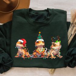bearded dragon christmas lights sweatshirt, merry christmas bearded dragon sweater, xmas reptiles lizards lover sweatshi
