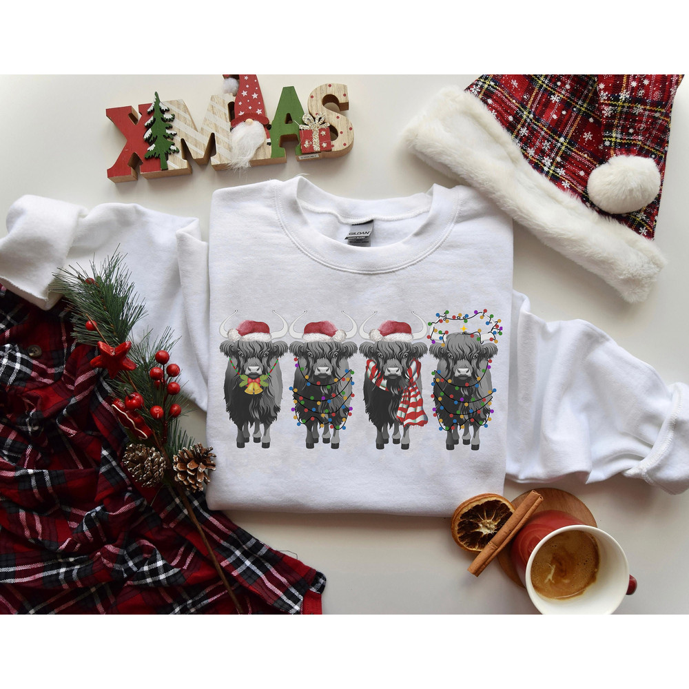 Christmas Cow Sweatshirt, Highland Cow Shirt, Highland Cow Sweater, Cute Cow Gift, Christmas Heifer Sweatshirt, Baby Cows Christmas shirt.jpg