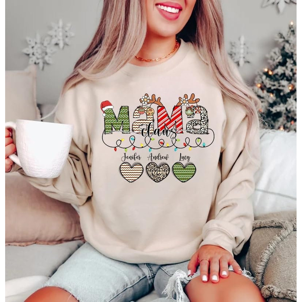 Custom Mama Sweatshirt with Kids Name on Sleeve, Custom Mama Claus Sweatshirt, Christmas Mama Sweatshirt,Christmas Gift for Mom,New Mom Gift.jpg