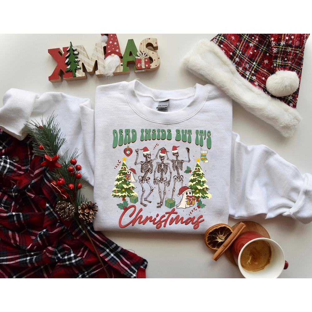 Dead Inside But It's Christmas Shirt, Christmas Skeleton Shirt, Santa Skeleton Dancing Shirt, Ugly Christmas Sweater, Christmas Family Shirt.jpg