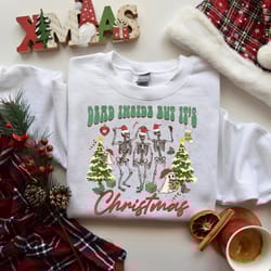 dead inside but it's christmas shirt, christmas skeleton shirt, santa skeleton dancing shirt, ugly christmas sweater, ch