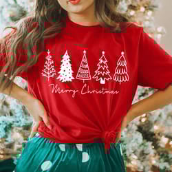 merry christmas tree shirt, merry & bright christmas sweatshirt, holiday sweater, womens holiday shirt, winter shirt, ch
