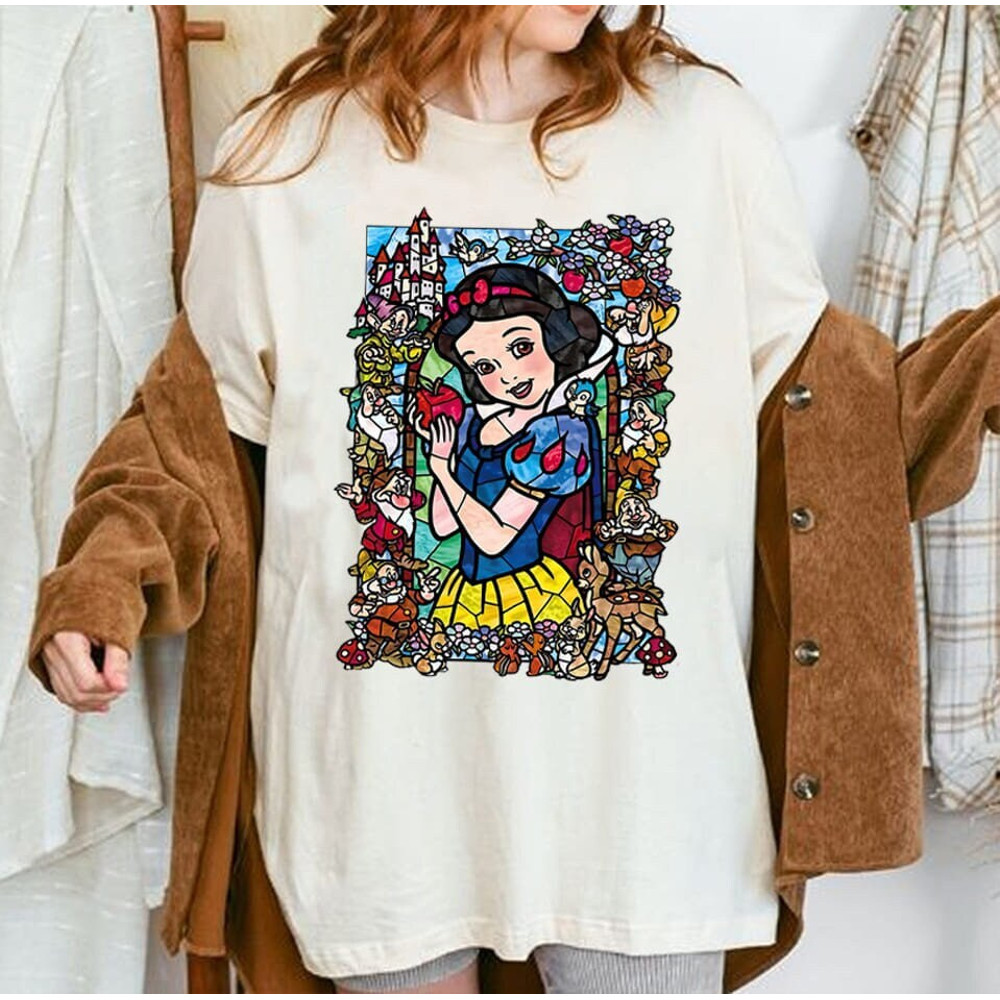 Disney Snow White & The Seven Dwarfs Floral Stained Glass Retro Shirt, WDW Trip Unisex T-shirt..jpg
