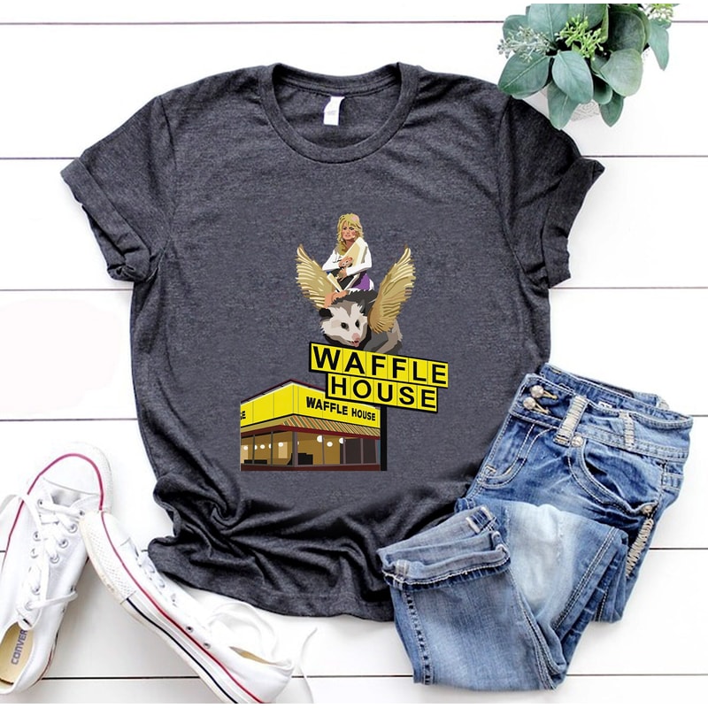 Dolly Parton Riding A Winged Possum Over Waffle-House Retro T-shirt, Dolly Parton Country Music Legend Shirt..jpg