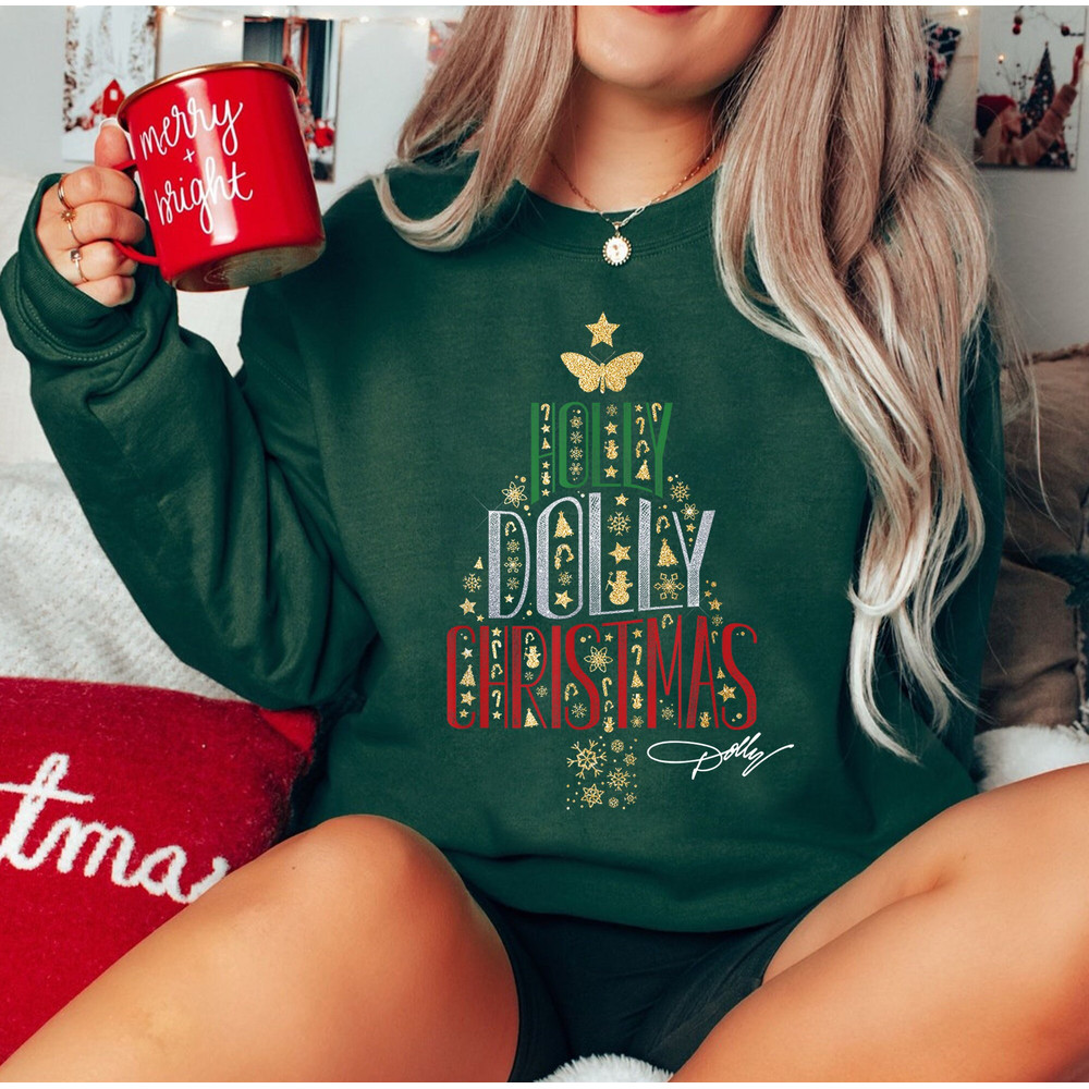 Holly Dolly Christmas Sweatshirt, Santa Dolly, Western Xmas, Retro Christmas Dolly Parton Shirt, Be A Dolly Xmas.jpg
