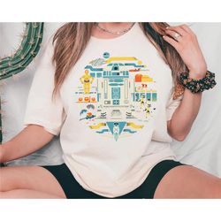 retro disney star wars shirt | droids r2-d2 c-3po circle collage t-shirt | galaxy's edge | star wars day tee | star wars