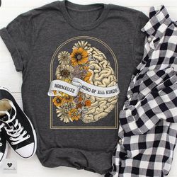 normalize mind of all kinds boho style unisex shirt, vintage mental health apparel, retro autism awareness tee, adhd tee