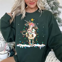 christmas cow sweatshirt christmas lights cow shirt cute cow sweatshirt merry christmoos christmas lights tee