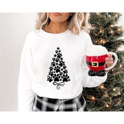 cute paw christmas tree shirt, dog paw tree shirt, pet lover christmas shirt, dog lover sweatshirt, dog paw christmas tr