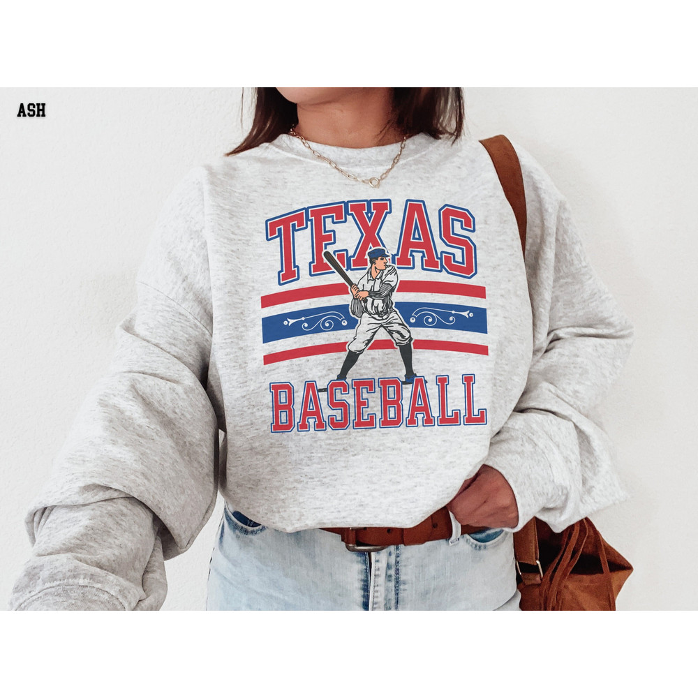 Texas Crewneck Sweatshirt, Retro Style, Vintage Style Shirt, 90s Sweatshirt, Sports Fan Gift Ideas, Baseball.jpg