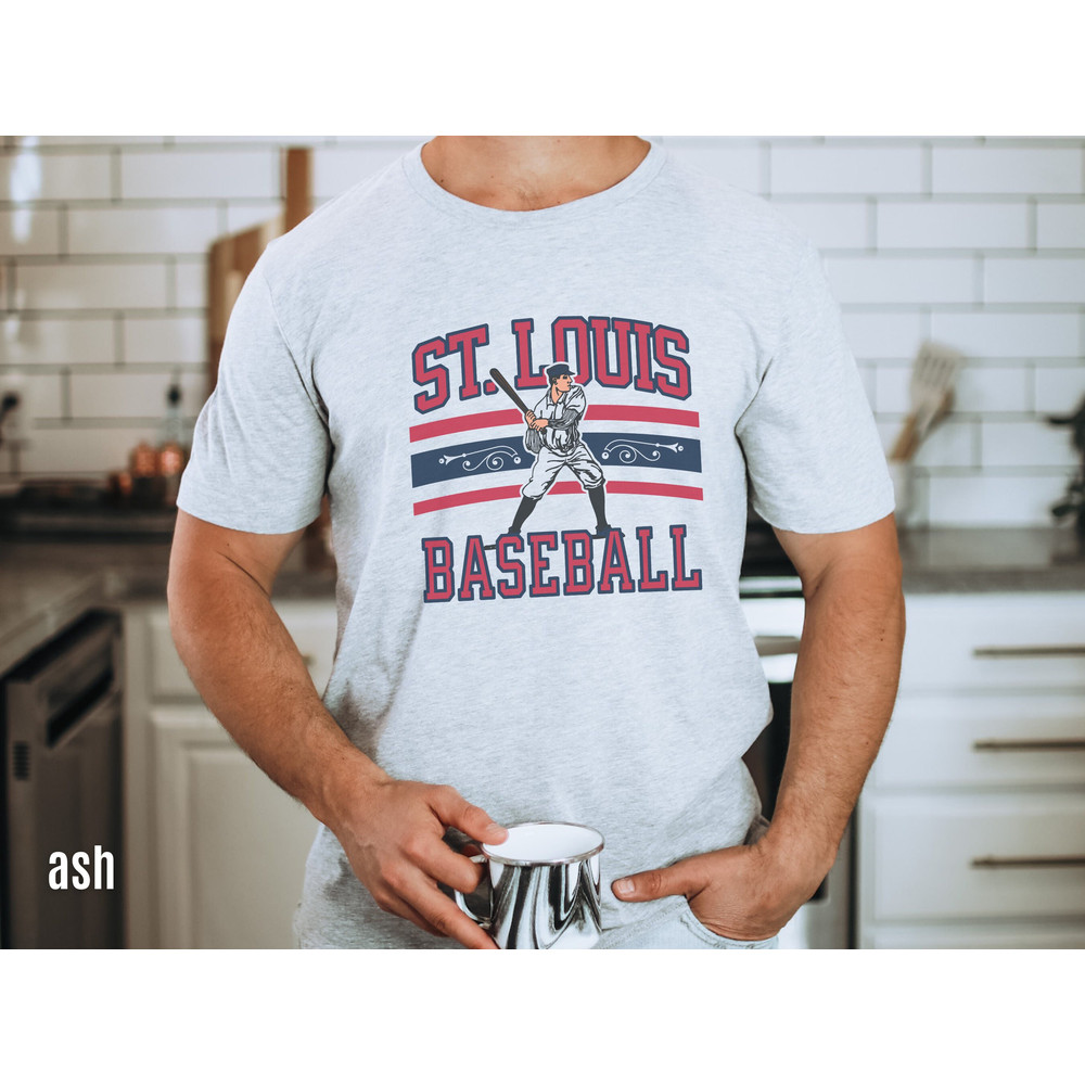 St. Louis Baseball Player Shirt, Retro 90s Throwback Shirt, Vintage Style Base Ball T-shirt, Gameday Apparel, STL Sports Fan Gift Idea.jpg