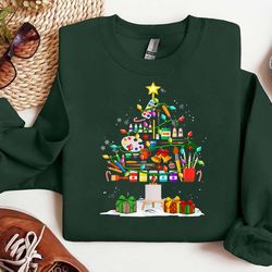art teacher christmas tree sweatshirt, art teacher shirt, artist christmas shirt, artist shirt, art lover gift, christma
