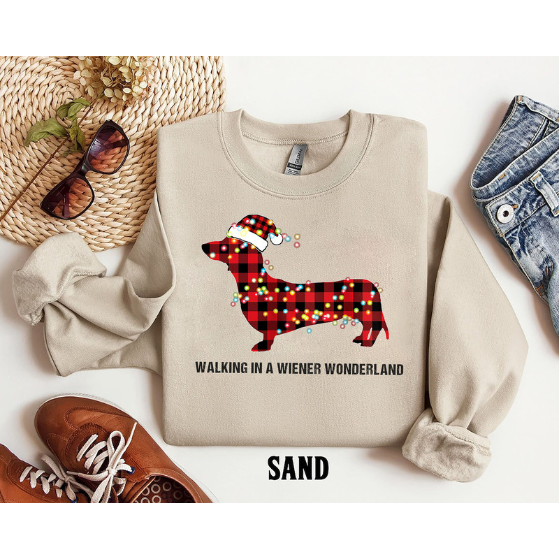 Christmas Dachshund Sweatshirt, Walking in a Wiener Wonderland Crewneck, Pullover Gift for Dog Mom, Funny Dachshund Holiday Shirt gift.jpg