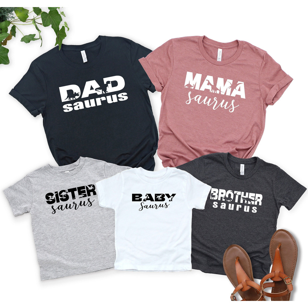 Matching Family Dinosaur T-Shirts, Mama Dad Baby Saurus Shirts, Family Dinosaur Outfits, Mommy Daddy Brother Sister Matching Saurus T Shirts.jpg