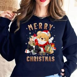 cute christmas teddy bear santa claus, easonal xmas holiday tee shirt top gift idea for him/her festive winter