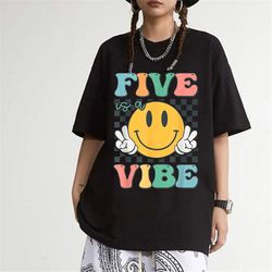 five is a vibe 5th birthday smile face hippie boy girl kid t-shirt