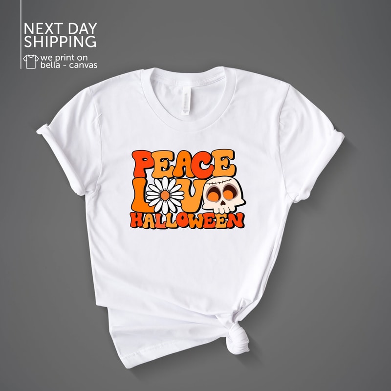 Peace Love Halloween Shirt Halloween Skull Shirt Daisy Halloween Sweatshirt Halloween Party Boo Shirt MRV2164.jpg