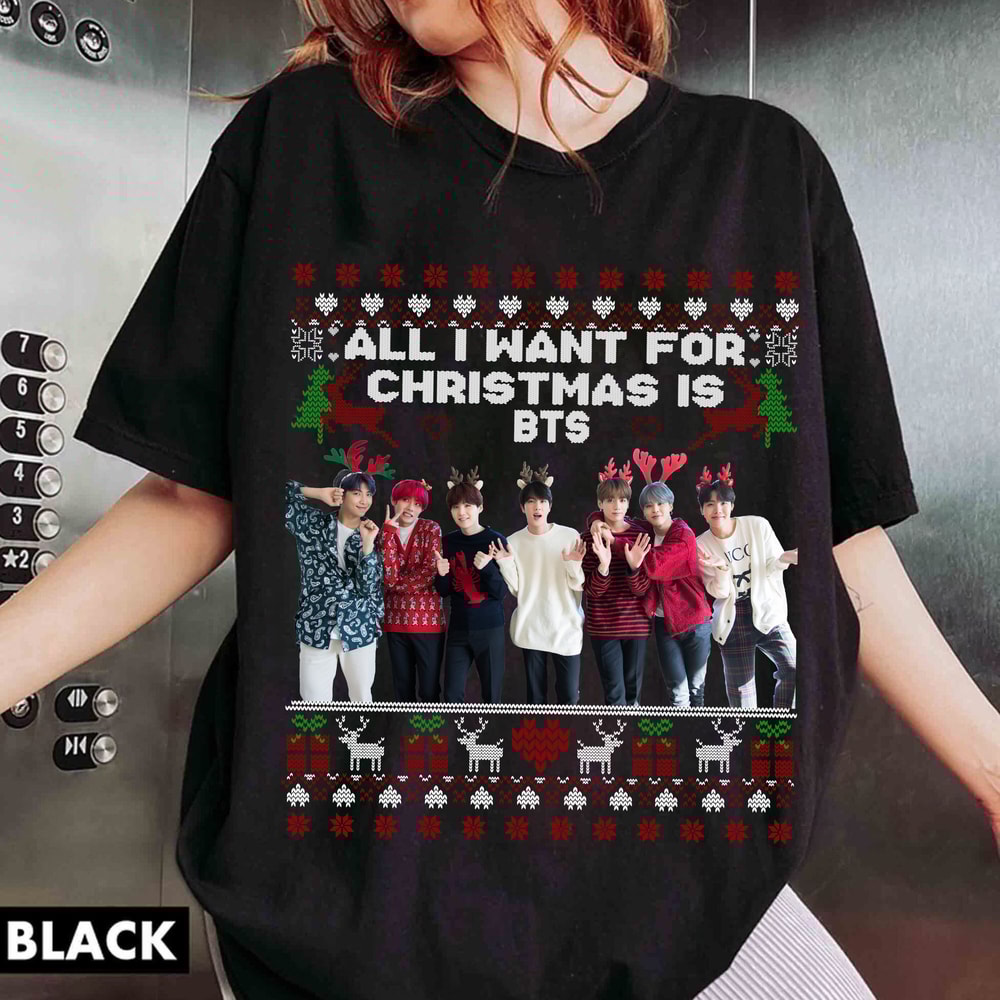 BTS Ugly Christmas Sweatshirt, All I Want For Christmas is BTS Shirt, Bangtang Shirt, Kpop Christmas Shirt, Gift for Kpop Fan Tee..jpg