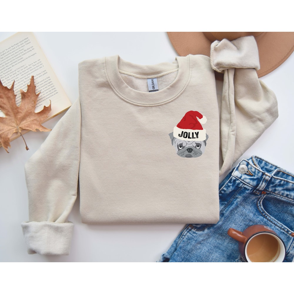 Jolly Puppy Dog Lover Christmas Sweatshirt, Frenchie Pug Lovers Shirt for Men Women, Minimalist Pocket Size Christmas Puppy.jpg